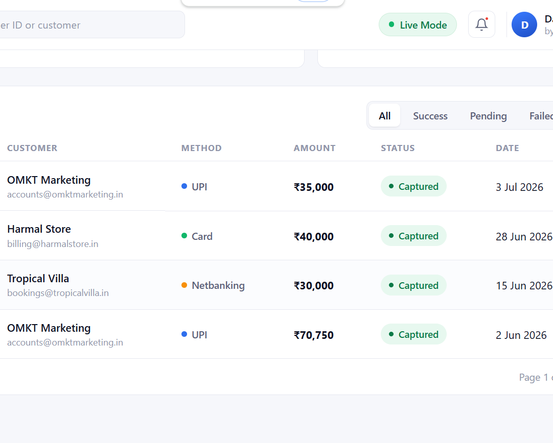 Client payments list screenshot